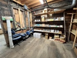 FLOOR 1: CONTENTS OF STORAGE ROOM: CHAIRS, DRAPERY & CURTAIN PARTS, ROD, HARDWARE