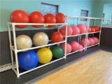 LOT: 3-BALL RACKS WITH 28 ASSORTED SIZE EXERCISE BALLS