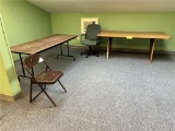 LOT: 6' X 3' DESK, 6' FOLDING TABLE, 2-CHAIRS, 2-DOOR FILE CABINET - 34.5