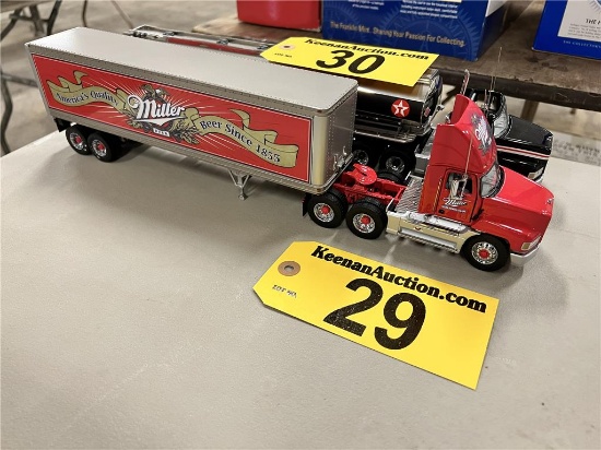 FRANKLIN MINT RED MACK MILLER BEER TRACTOR & TRAILER, 1:34 SCALE