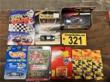 LOT OF 6-ASSORTED COLLECTIBLE RACE CARS WITH 3-HAT PINS