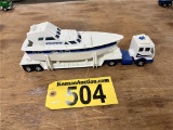 1980 MATCHBOX MERCEDES CABOVER TRACTOR TRAILER WITH SPREADER YACHT