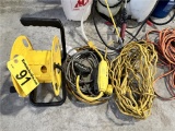 LOT: POWERED CORD REEL, SURGE PROTECTOR, 3-EXTENSION CORDS