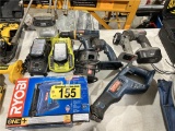 LOT OF (7) ASSORTED CORDLESS TOOLS WITH 3-BATTERIES & 2-CHARGERS: (5) RYOBI & (2) CRAFTSMAN