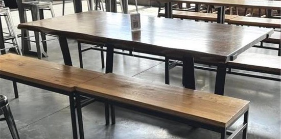 HARDWOOD STEEL FRAME DINING TABLE, 81"X41"X31"H