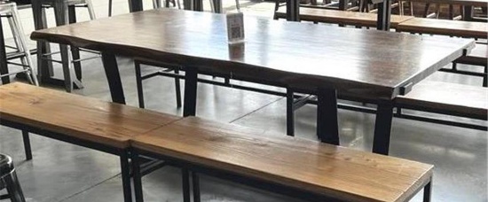 HARDWOOD STEEL FRAME DINING TABLE, 81"X41"X31"H