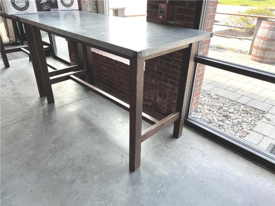 ALUMINUM, WOOD FRAME PUB TABLE, 6'X34"X42"H