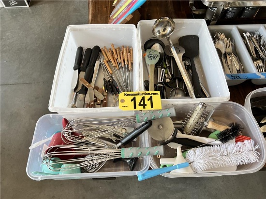 LOT OF ASSORTED KITCHEN UTENSILS IN 4-CONTAINERS