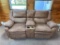 VINYL UPHOLSTERED RECLINER SOFA, ARM REST W/STORAGE COMPARTMENT