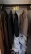 LOT: LEATHER LOOK SIZE 46 JACKET W/ (3) 2-PC SUITS, SIZES 50R & 44R