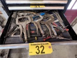 CONTENTS OF 1-DRAWER: VISE GRIPS, ADJUSTABLE WRENCHES, PLIERS, C-CLAMP
