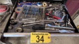 CONTENTS OF 1-DRAWER: RATCHET WRENCH, BIT SETS, SOCKETS & MISC. HAND TOOLS
