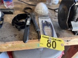 LOT: TUBE BENDER, FILTER WRENCHES, FACE MASKS