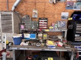 MISC. ON BENCH: PARTS CABINETS, MUSTANG PARTS, HARDWARE