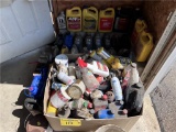 LOT OF ASSORTED LUBRICANTS, OILS, ANTIFREEZE IN CORNER