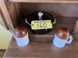 LOT: BEAN POT, SALT & PEPPER SHAKER SET