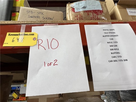 LOT RACK 10: ASSORTED PISTOL GRIPS, ASSORTED STOCKS, TELE STOCKS, SMALL PARTS $37,005 AT COST