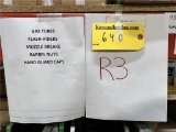 LOT RACK 3: GAS TUBES, FLASH HIDERS, MUZZLE BREAKS, BARREL NUTS, HAND GUARD CAPS. $64,822 AT COST
