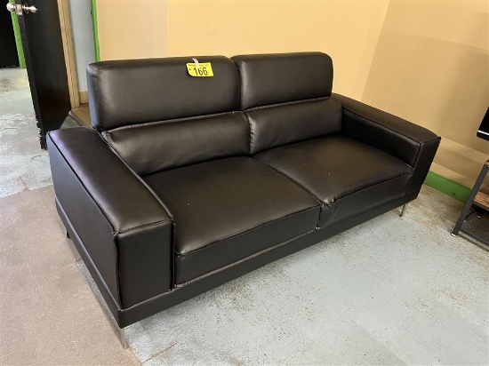 BLACK VINYL UPHOLSTERED SOFA, 76"W