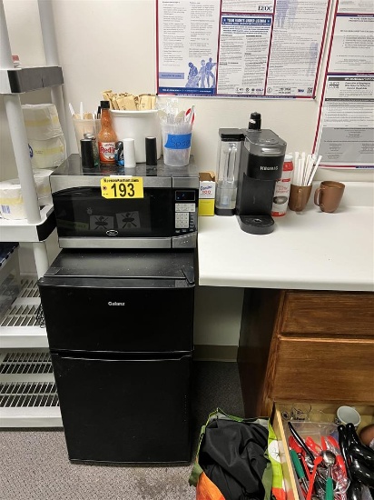MINI FRIDGE, MICROWAVE, COFFEE MAKER