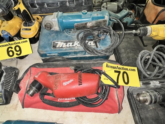 BID PRICE X QUANTITY: (2) POWER DRILLS: MILWAUKEE 3/8" REVERSING DRILL & MAKITA 10mm ANGLE DRILL