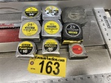 LOT OF (9) ASSORTED TAPE MEASURES: (1) 100' (2) 30', (3) 25', (2) 16', (1) 12'