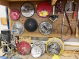 LOT OF ASSORTED SAW BLADES ON PEGBOARD, 7.25