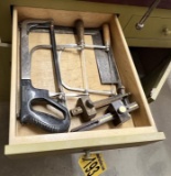 CONTENTS OF CABINET: HAND SAWS, TOOL CASE, SAW GUIDES & FENCE