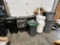 LOT OF 8-ASSORTED WASTE CANS WITH 1-DOLLY