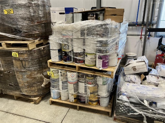 PALLET OF APPROX. 180 - 1-GAL. CANS OF ASSORTED PAINTS & STAINS