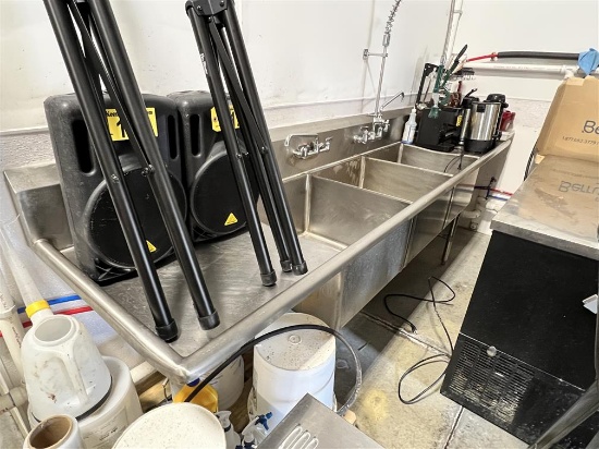 COMMERCIAL 3-BAY STAINLESS STEEL SINK, 2-FAUCETS