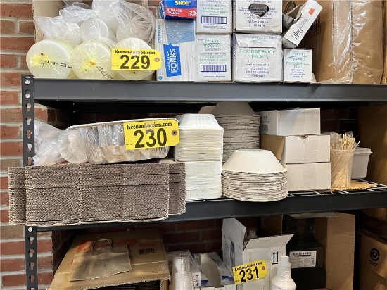 LOT OF ASSORTED TAKE-OUT CONTAINERS ON 1-SHELF