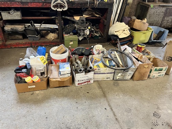 MISC. LOT: ASSORTED AUTOMOTIVE PARTS, STRAPS, NAILS, FASTENERS & MISC. HARDWARE