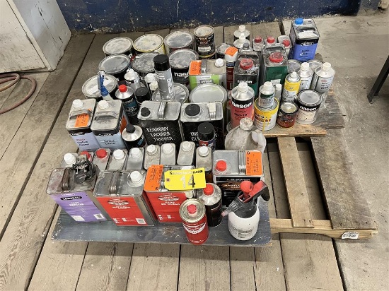 PALLET OF ASSORTED AUTOMOTIVE FULL-THANE PAINTS, POXY, REDUCERS, THINNERS