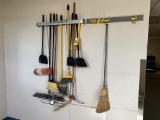 LOT: 13-CLEANING TOOLS, BROOMS, DUST MOPS, 3-WALL TOOL HOLDERS