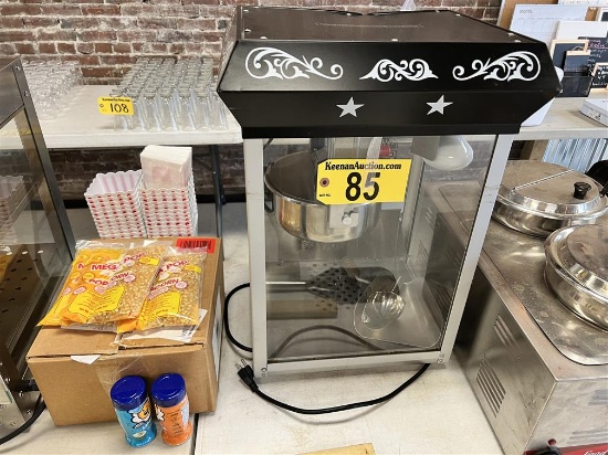 OLDE MIDWAY MODEL P800 POPCORN MACHINE W/ ASSORTED POPCORN ACCESSORIES