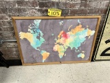 FRAMED WORLD MAP WALL HANGING, 36