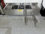 3-BAY S/S BACK BAR SINK W/ 2-DRAIN BOARDS, 60