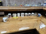 LOT OF ASSORTED GLASSWARE & CHINA MUGS, MADE IN ENGLAND & FRANCE