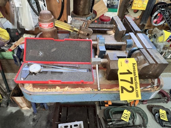 LOT: 3-MACHINE VISES, VERNIER CALIPER, CABLE CUTTER, HAND VISE