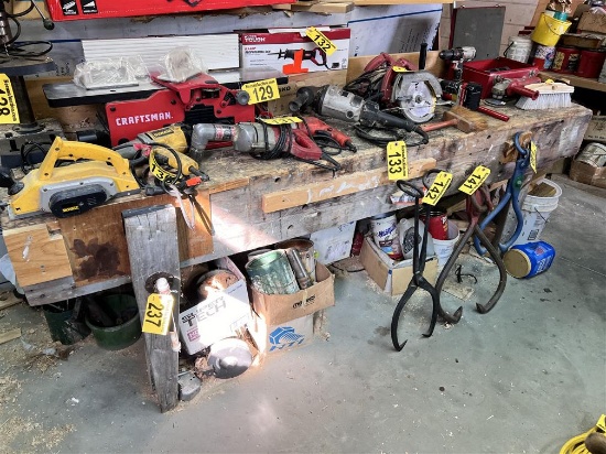 CONTENTS UNDER & BEHIND BENCH, PVC, LUMBER, BOLTS