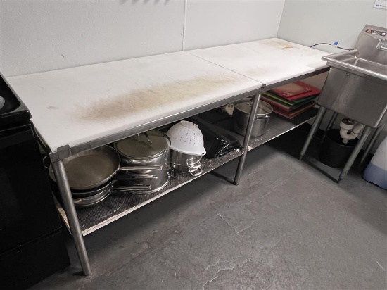 8' X 30"POLY-TOP CUTTING TABLE, 1" THICK, S/S FRAME, LOWER GALV SHELF