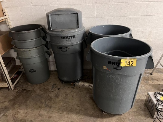 $BID PRICE X 8 - (8) RUBBERMAID BRUTE TRASH BINS, 1-WITH LID, 3-WITH DOLLIES