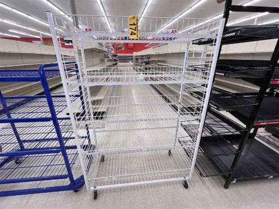 PORTABLE METAL FRAME 5-SHELF WIRE MERCHANDISER, 47"W X 22"D X 66"H