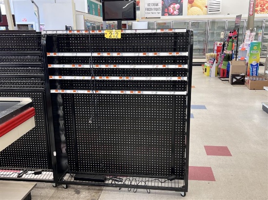 48" PORTABLE LIGHTED DOUBLE SIDED MERCHANDISER W/ DISPLAY MONITOR, 15-SHELF (SLANTED)