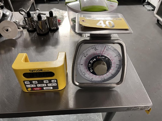 LOT: TAYLOR 5LB PORTION SCALE, TAYLOR 5839N DIGITAL TIMER