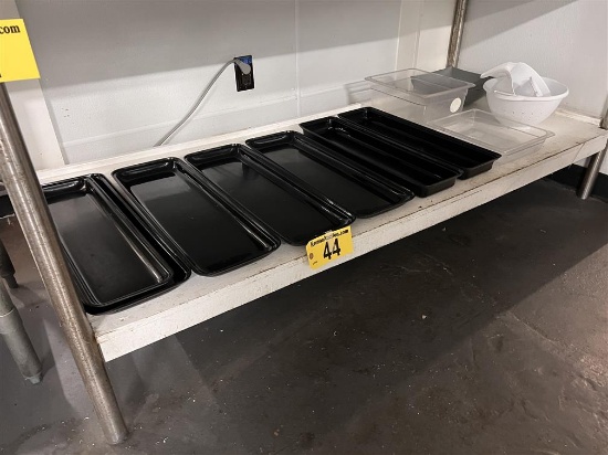 LOT: 9-PLASTIC TRAYS, PLASTIC BOWLS, FUNNELS