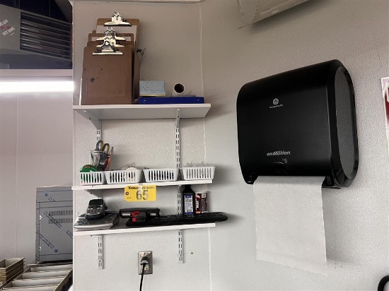 LOT: OFFICE SUPPLIES, LABEL MAKERS, PRICING GUN, ENMOTION TOWEL DISPENSER, FIRST AID KIT