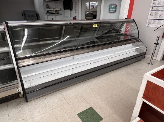 HUSSMANN 12'3"W, 3-DR, CURVED GLASS SERVICE DELI CASE, NO COMPRESSOR