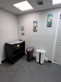 LOT: BABY CHANGING STATION, 3-PIECE WALL HANGING, 2-TRASH BINS